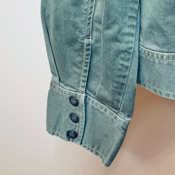 Army Olive Green Denim-Style Shacket Women XL Stretch Buttons Pockets Comfort - Picture 6 of 10